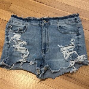 American Eagle Outfitters Blue Distressed Jean Shorts
